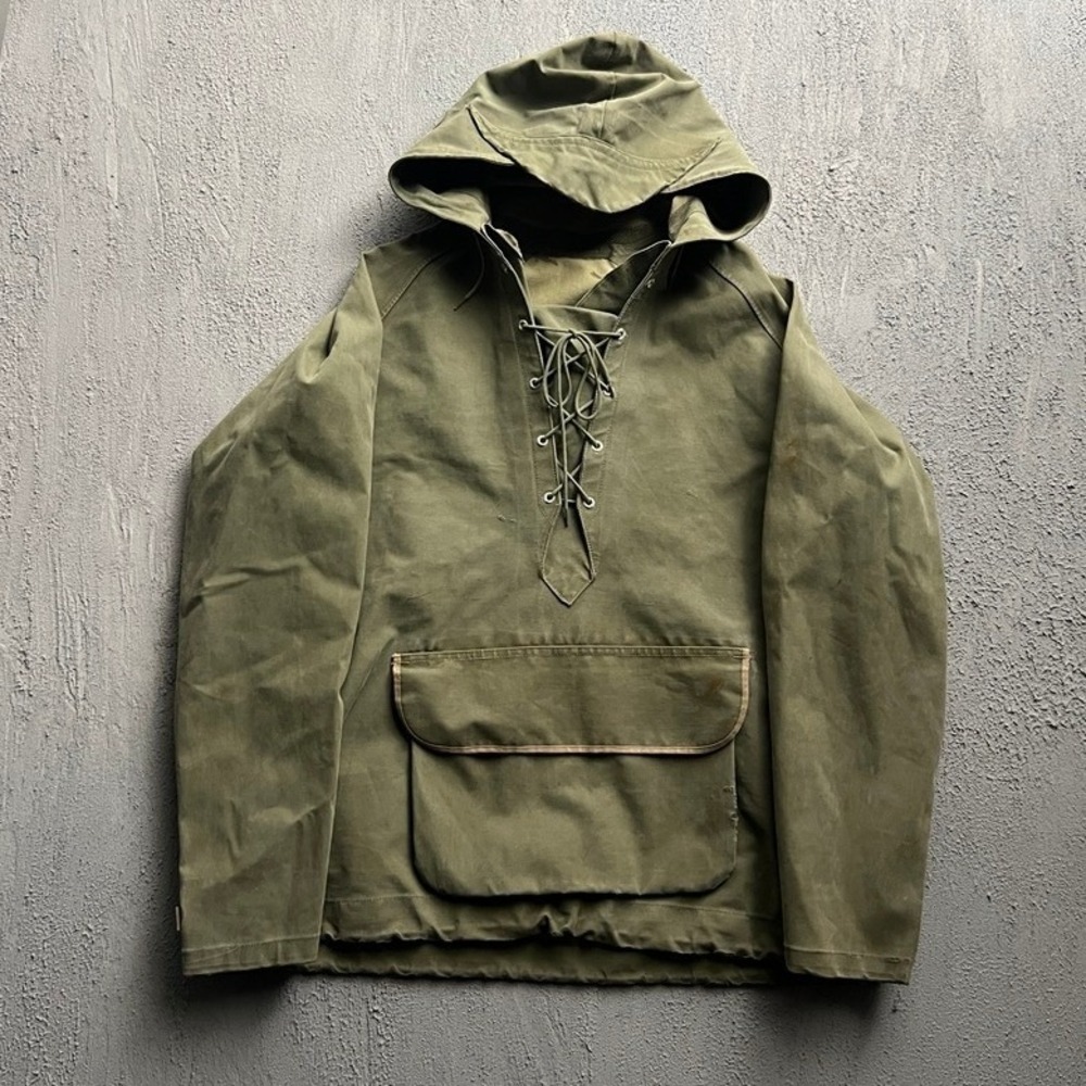 Vintage US Navy Smock Jacket Green 1940s Military Anorak Foul Weather
